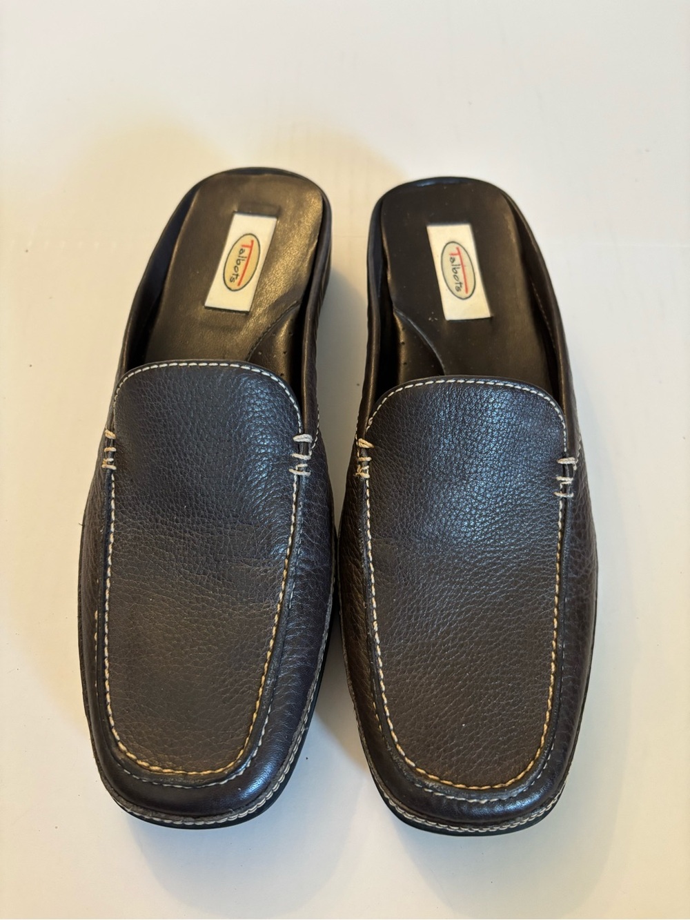 Talbots Dark Brown Leather Slip-On Loafers with Contrast Stitching 6.5 V